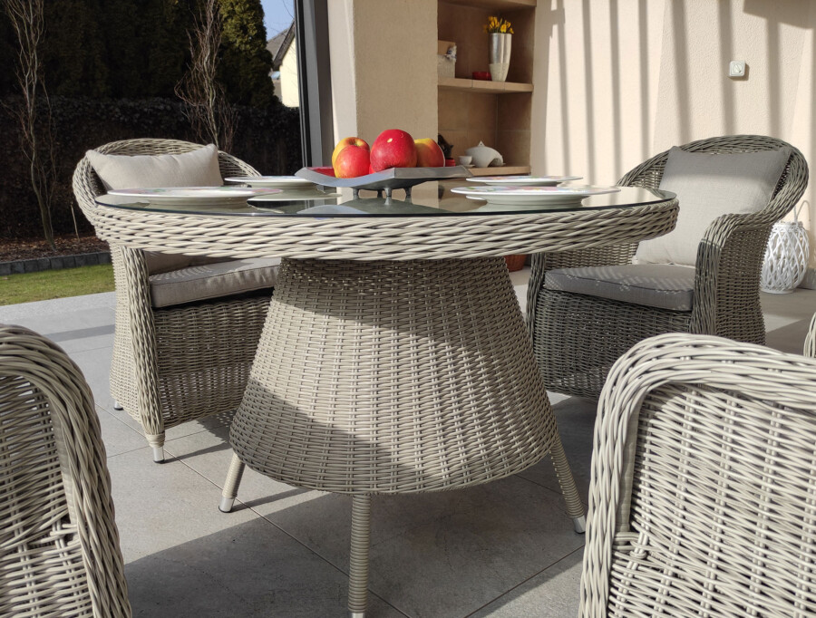 KORYNT 110 Mały Okrągły Stół Tarasowy i 4 Fotele Ogrodowe