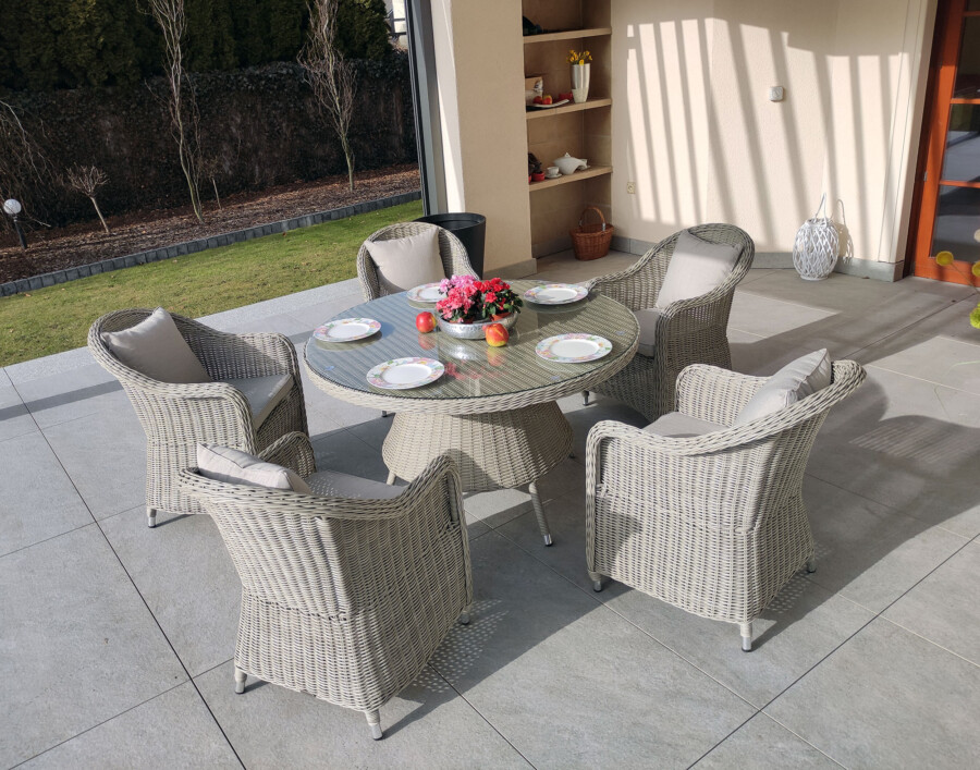 KORYNT 110 Mały Okrągły Stół Tarasowy i 4 Fotele Ogrodowe