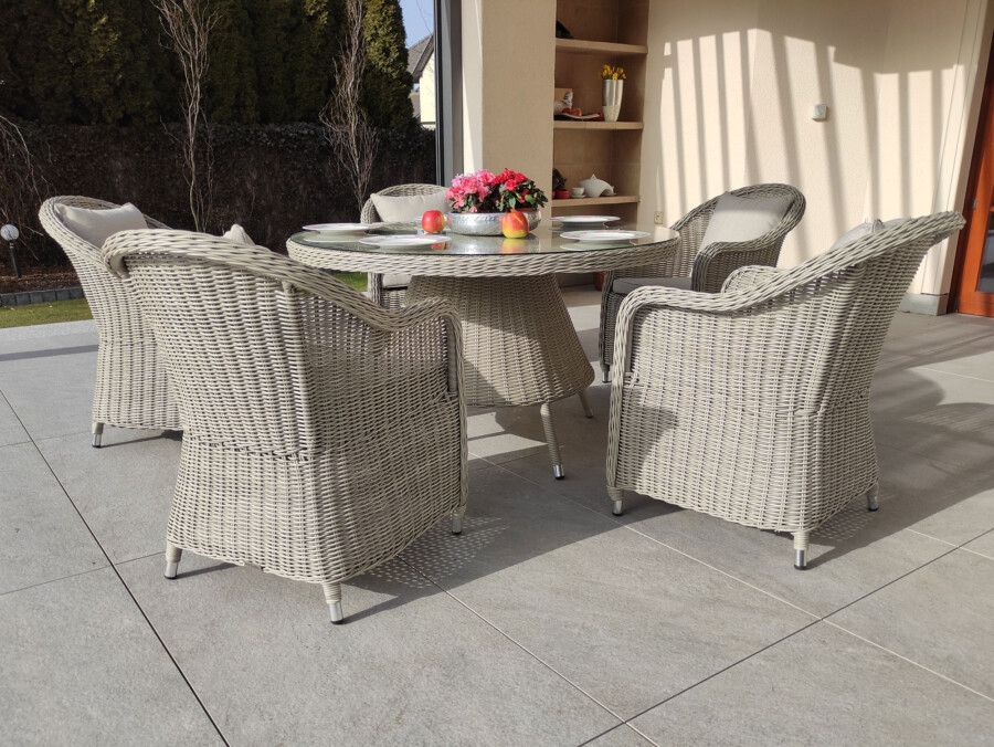 KORYNT 110 Mały Okrągły Stół Tarasowy i 4 Fotele Ogrodowe