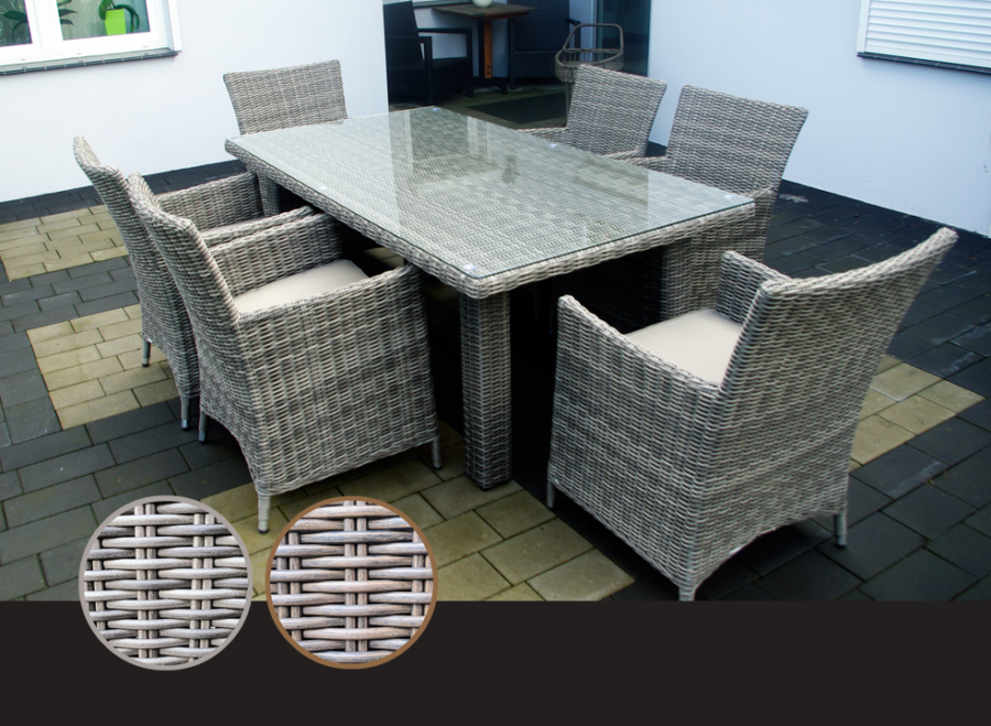 MANILVA 185 Stół prostokątny z Technorattanu i 6 foteli