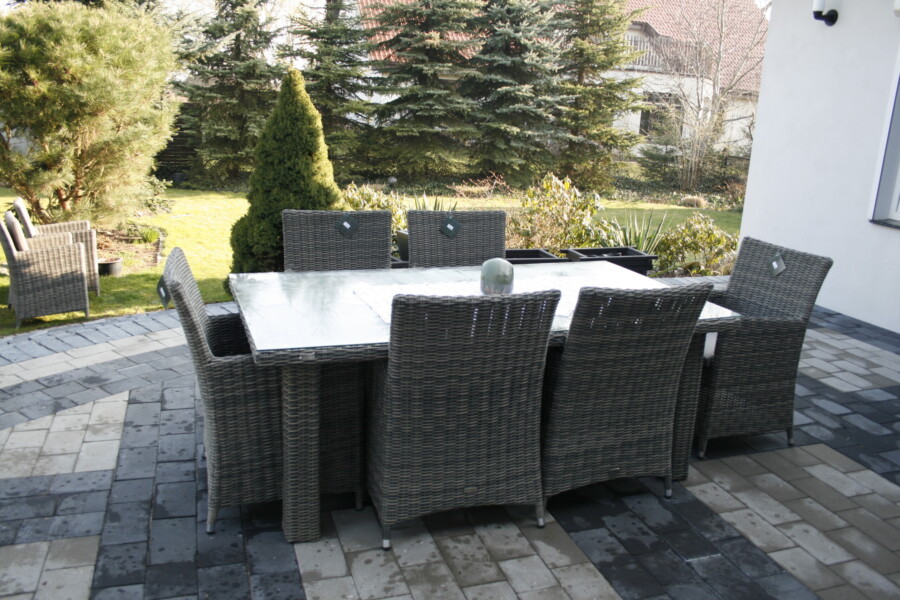 MANILVA 185 Stół prostokątny z Technorattanu i 6 foteli