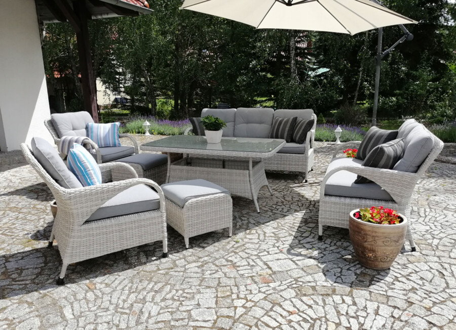 Klasyczny duży zestaw ogrodowy NEPTUN BIG Meble Technorattan.  Obiadowo-wypoczynkowy
