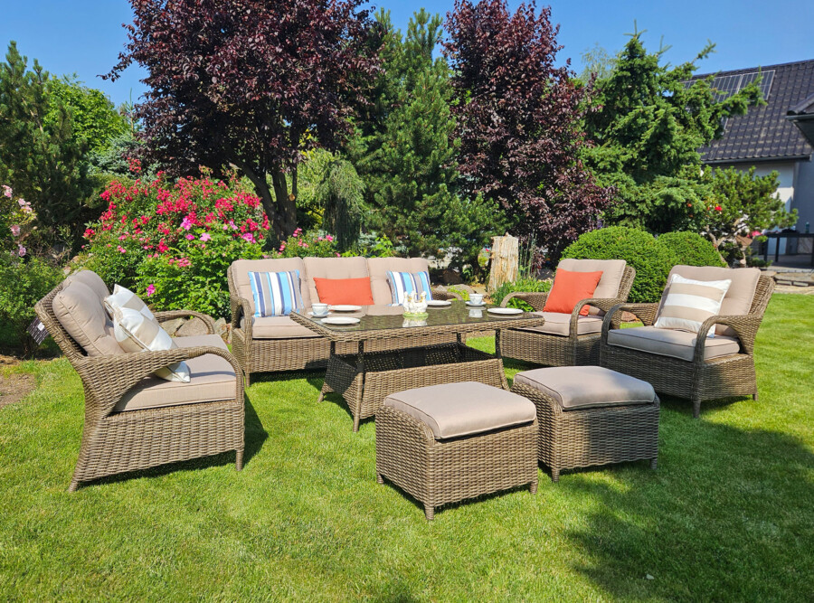 Klasyczny duży zestaw ogrodowy NEPTUN BIG Meble Technorattan.  Obiadowo-wypoczynkowy