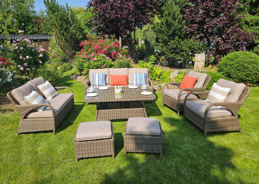 Klasyczny duży zestaw ogrodowy NEPTUN BIG Meble Technorattan.  Obiadowo-wypoczynkowy