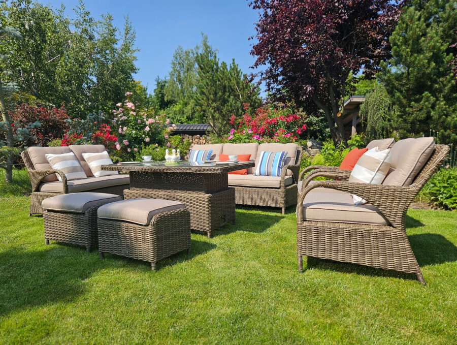 Klasyczny duży zestaw ogrodowy NEPTUN BIG Meble Technorattan.  Obiadowo-wypoczynkowy