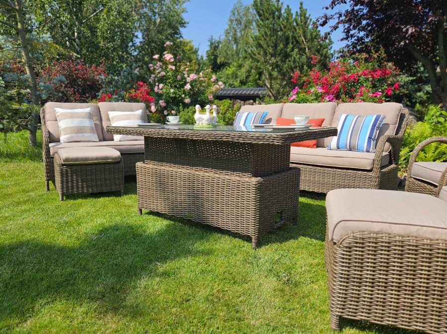 Klasyczny duży zestaw ogrodowy NEPTUN BIG Meble Technorattan.  Obiadowo-wypoczynkowy
