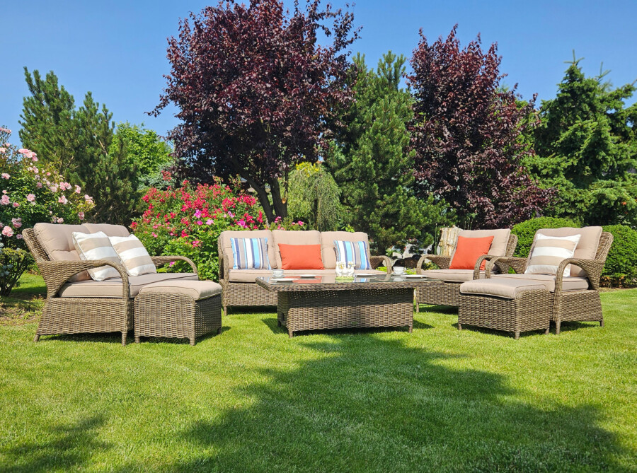 Klasyczny duży zestaw ogrodowy NEPTUN BIG Meble Technorattan.  Obiadowo-wypoczynkowy