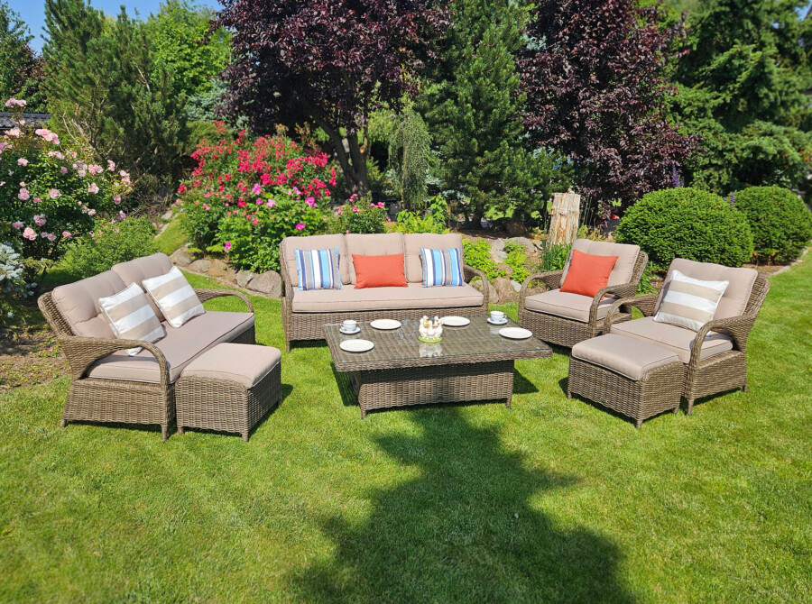 Klasyczny duży zestaw ogrodowy NEPTUN BIG Meble Technorattan.  Obiadowo-wypoczynkowy