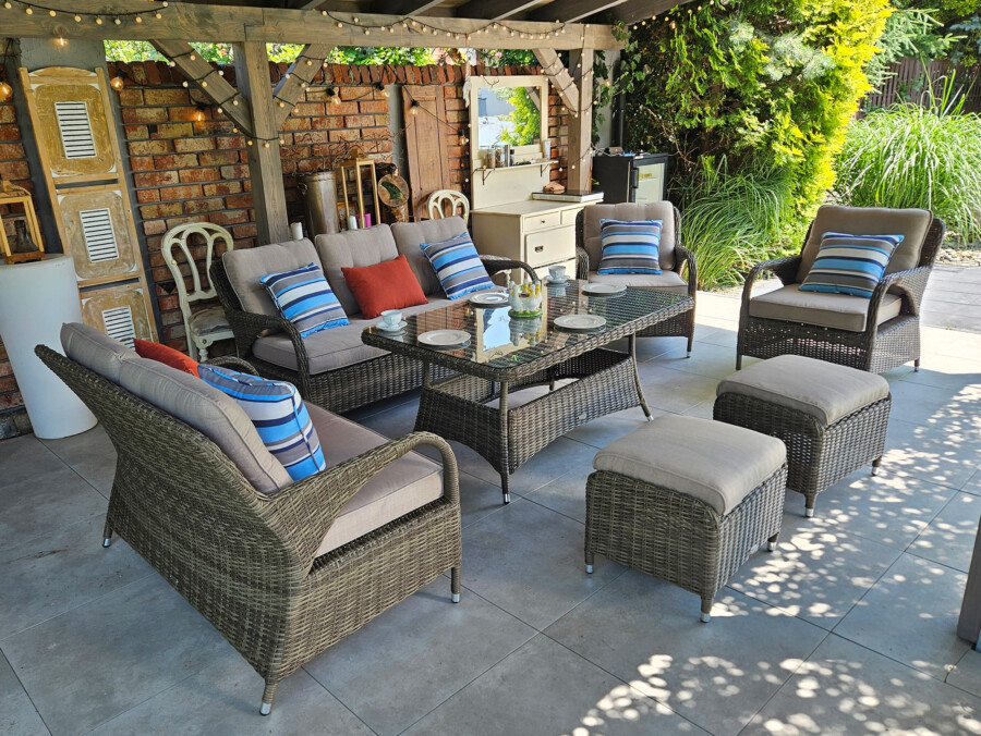 Klasyczny duży zestaw ogrodowy NEPTUN BIG Meble Technorattan.  Obiadowo-wypoczynkowy