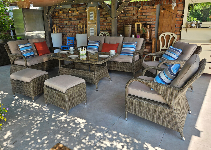 Klasyczny duży zestaw ogrodowy NEPTUN BIG Meble Technorattan.  Obiadowo-wypoczynkowy