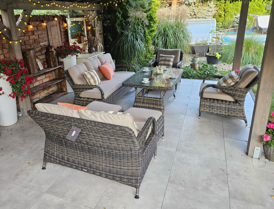 Klasyczny duży zestaw ogrodowy NEPTUN BIG Meble Technorattan.  Obiadowo-wypoczynkowy