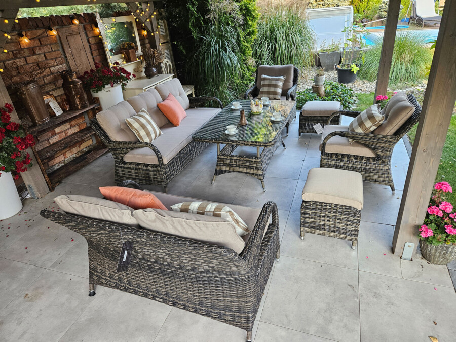 Klasyczny duży zestaw ogrodowy NEPTUN BIG Meble Technorattan.  Obiadowo-wypoczynkowy