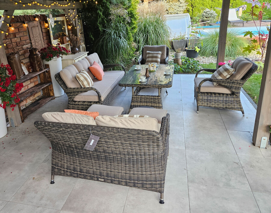 Klasyczny duży zestaw ogrodowy NEPTUN BIG Meble Technorattan.  Obiadowo-wypoczynkowy