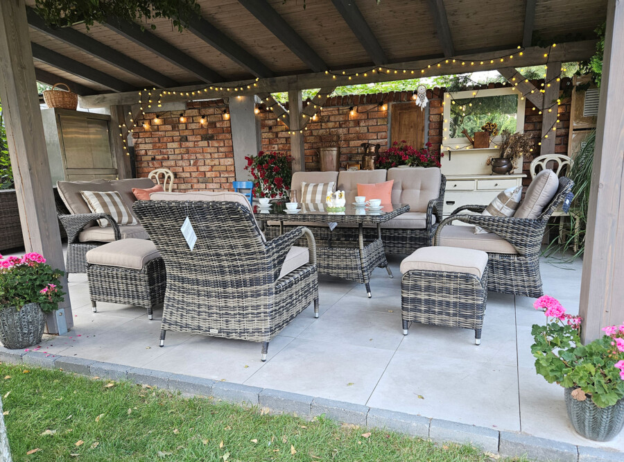 Klasyczny duży zestaw ogrodowy NEPTUN BIG Meble Technorattan.  Obiadowo-wypoczynkowy