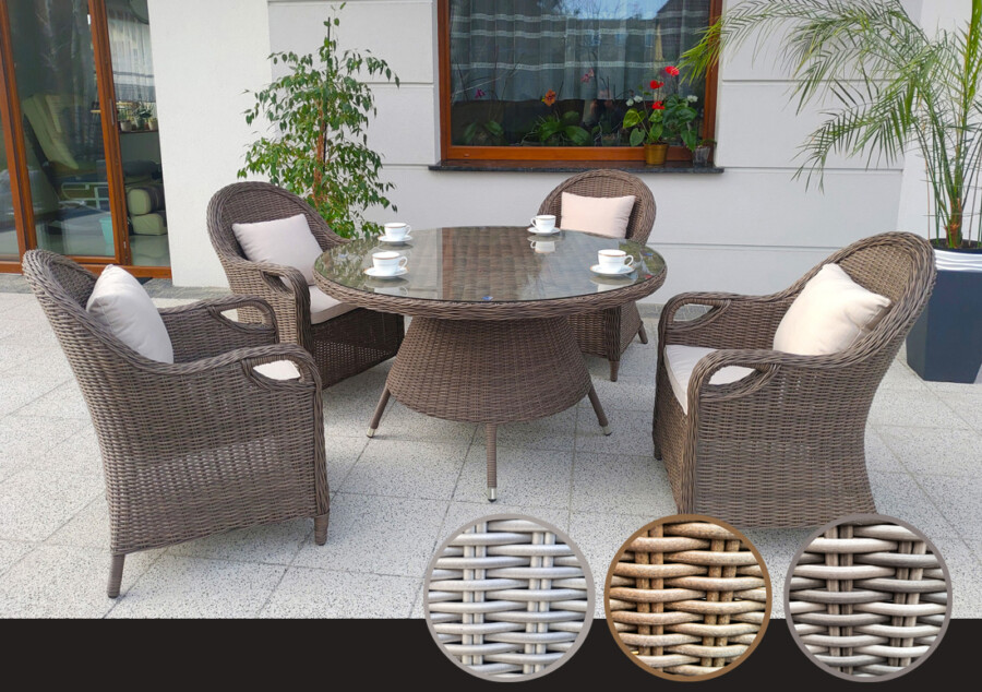 Mały stół okrągły na taras OLIMP 110 + 4 fotele