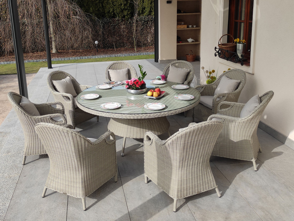 OLIMP – blat stołu ze szkłem hartowanym - Duży okrągły stół ogrodowy