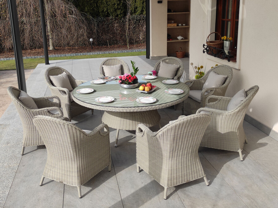 Duży stół okrągły OLIMP 180 + 8 foteli