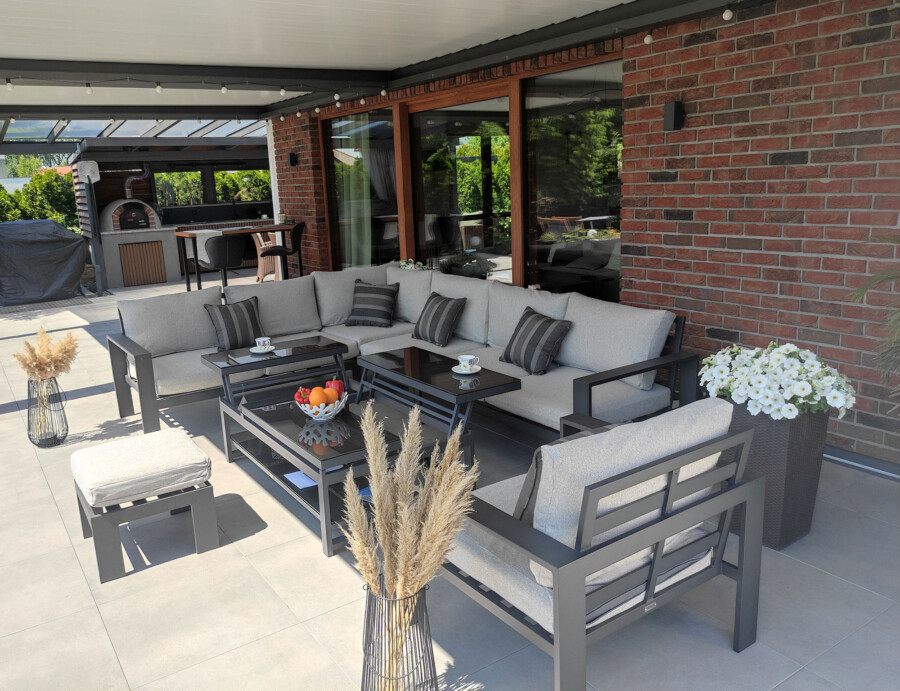 Narożnik tarasowy z aluminium RAGNAR CORNER BIG z fotelem + stolik + podnóżek