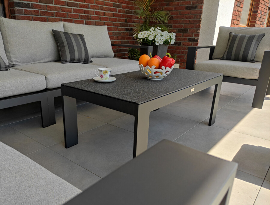 Narożnik tarasowy z aluminium RAGNAR CORNER BIG z fotelem + stolik + podnóżek