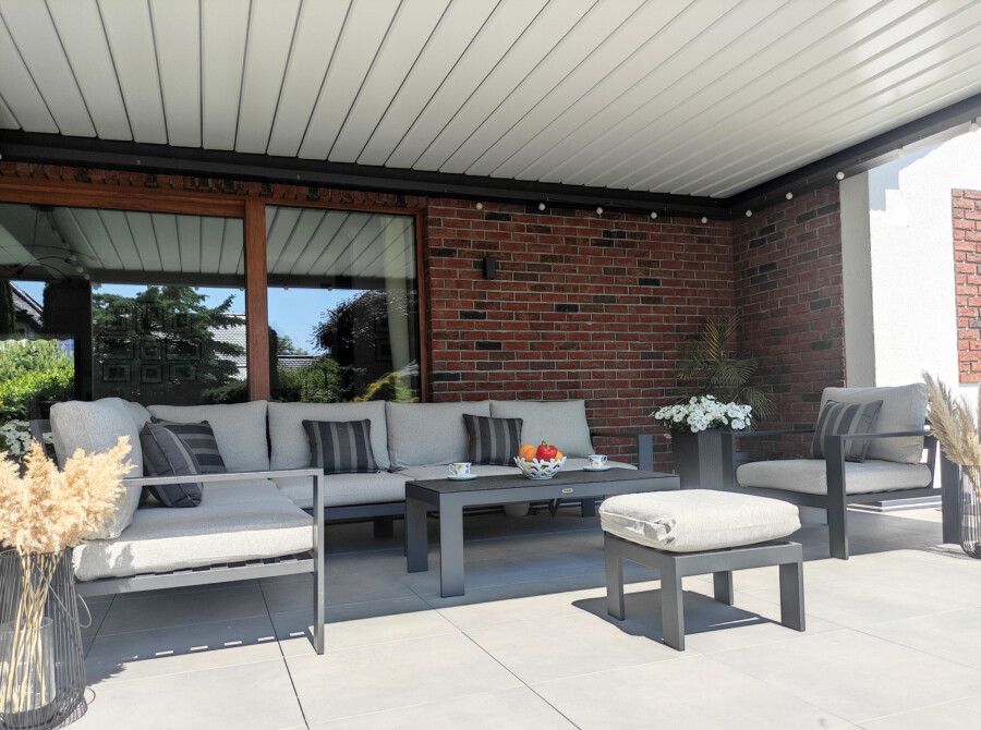 Narożnik tarasowy z aluminium RAGNAR CORNER BIG z fotelem + stolik + podnóżek