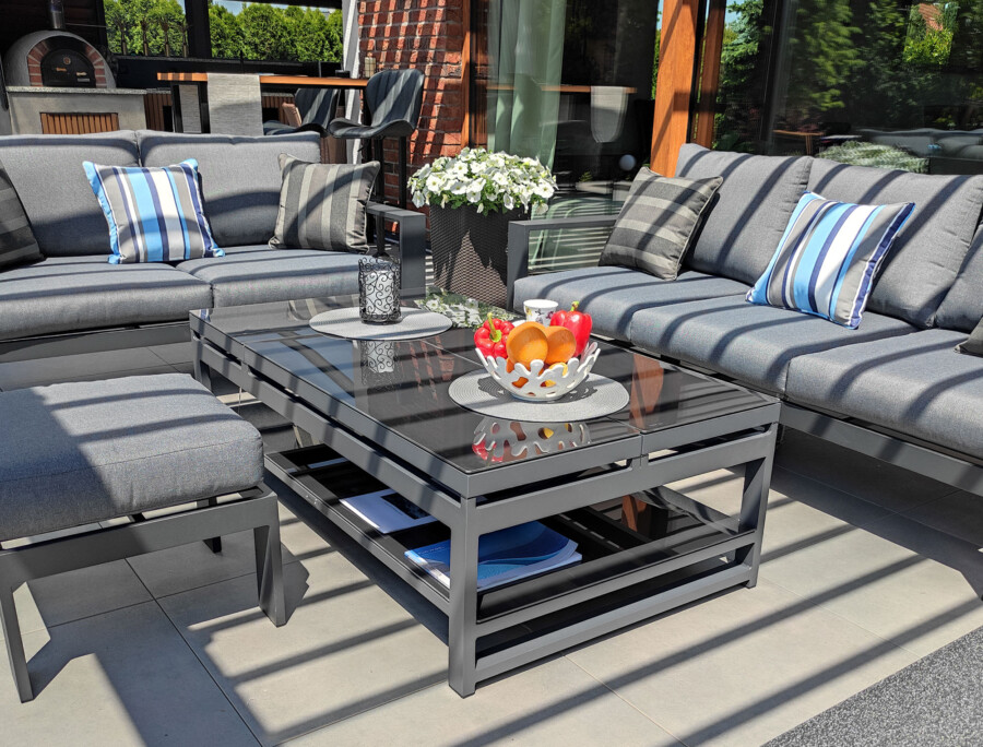 Narożnik tarasowy z aluminium RAGNAR CORNER BIG z fotelem + stolik + podnóżek