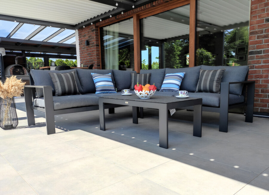 Narożnik tarasowy z aluminium RAGNAR CORNER BIG z fotelem + stolik + podnóżek