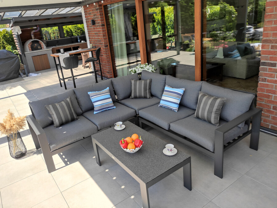 Narożnik tarasowy z aluminium RAGNAR CORNER BIG z fotelem + stolik + podnóżek