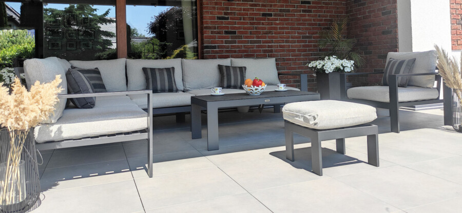 Narożnik tarasowy z aluminium RAGNAR CORNER BIG z fotelem + stolik + podnóżek