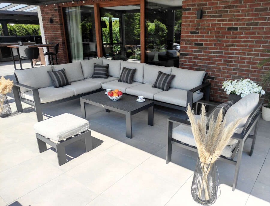 Narożnik tarasowy z aluminium RAGNAR CORNER BIG z fotelem + stolik + podnóżek