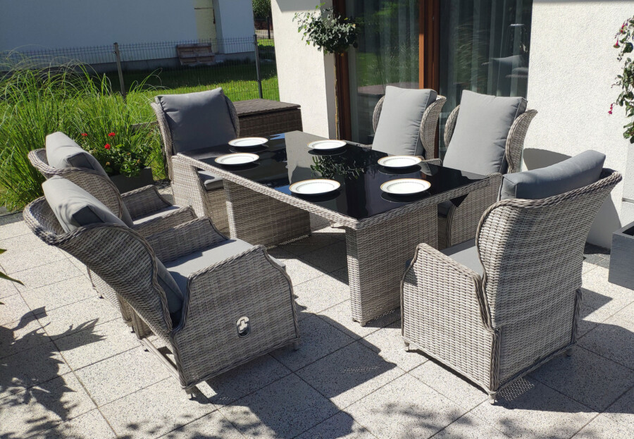 Rozkładane fotele ogrodowe ROMA SET + duży stół prostokątny