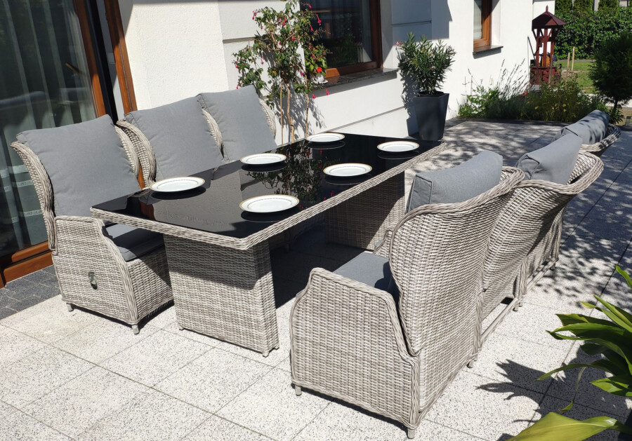 Rozkładane fotele ogrodowe ROMA SET + duży stół prostokątny