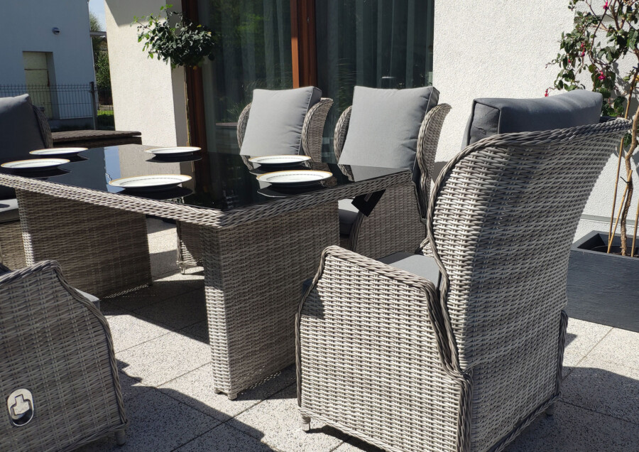 Rozkładane fotele ogrodowe ROMA SET + duży stół prostokątny