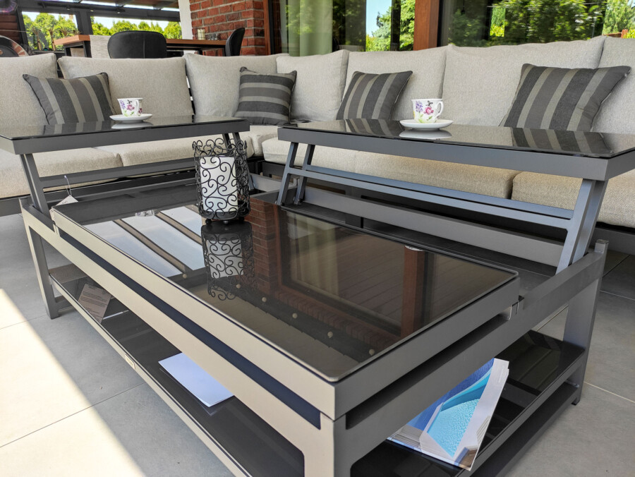 Narożnik tarasowy z aluminium RAGNAR CORNER BIG z fotelem + stolik + podnóżek