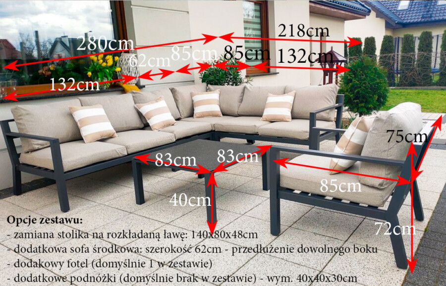 WIKING CORNER BIG Narożnik i Fotel Ogrodowy Meble Tarasowe z Aluminium