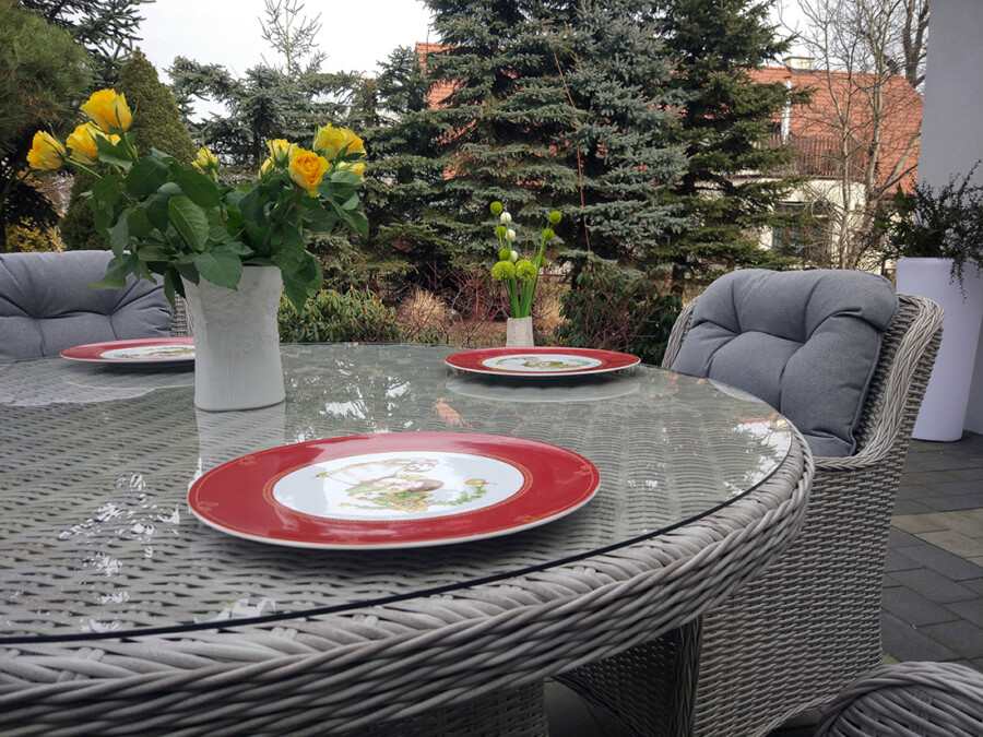 ZEUS 135 Okrągły Stół Tarasowy i 4 Nowoczesne Fotele Technorattan