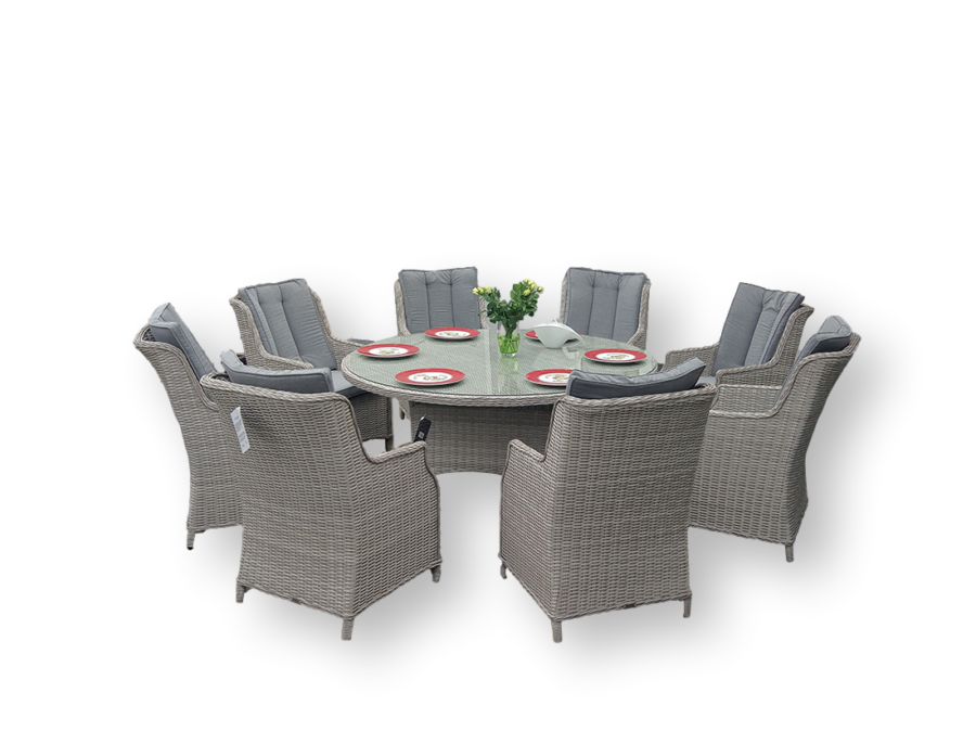 ADRIA S8 Duży Stół Tarasowy Okrągły 160cm i 8x Wygodne Fotele Ogrodowe