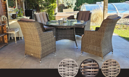 ADRIA S4 135 Okrągły Stół Ogrodowy i 4 fotele z technorattanu