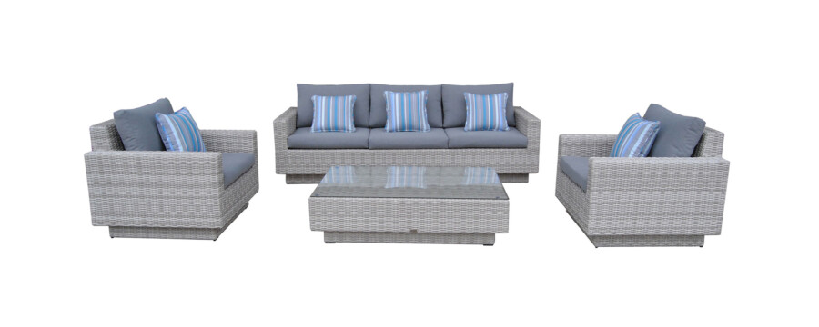 Meble na taras – duża sofa i fotele - CAMPANIA. Zestaw wypoczynkowy na taras z technorattanu
