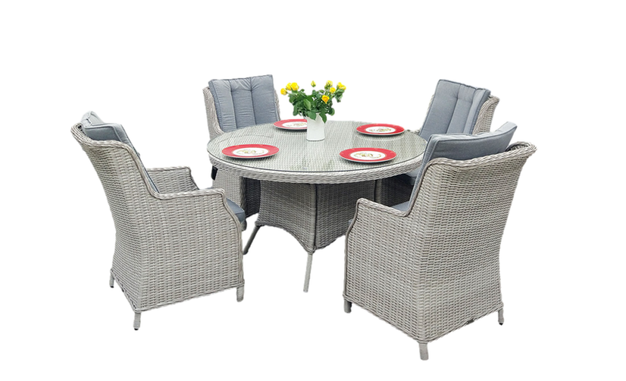 ADRIA S4 110 Mały Okrągły Stół Ogrodowy i 4 fotele z technorattanu