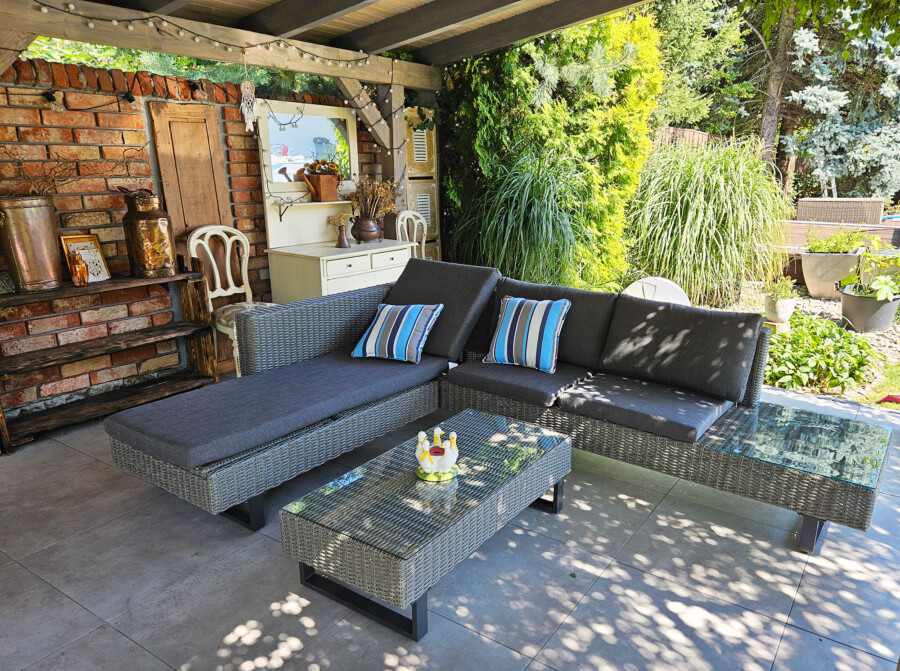 PINETO Narożnik z wbudowanym LEŻAKIEM Technorattan