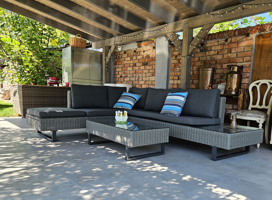 PINETO Narożnik z wbudowanym LEŻAKIEM Technorattan