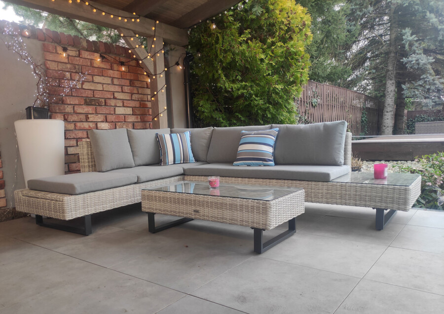 PINETO Narożnik z wbudowanym LEŻAKIEM Technorattan