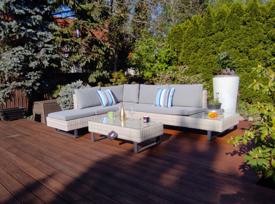 PINETO Narożnik z wbudowanym LEŻAKIEM Technorattan