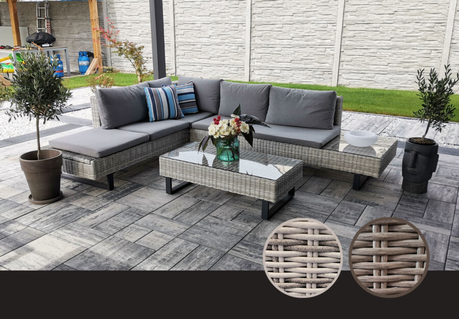 PINETO Narożnik z wbudowanym LEŻAKIEM Technorattan