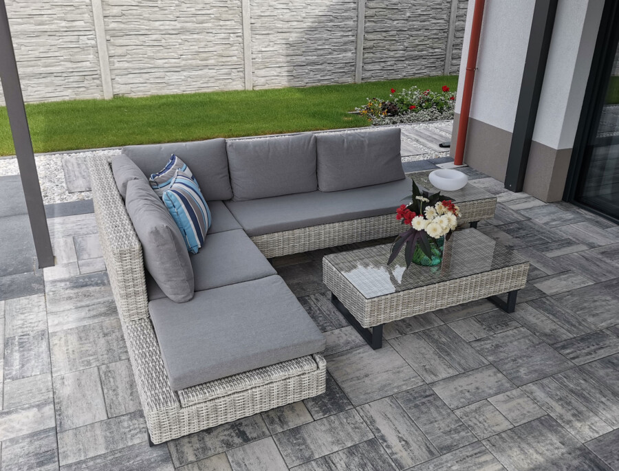 PINETO Narożnik z wbudowanym LEŻAKIEM Technorattan