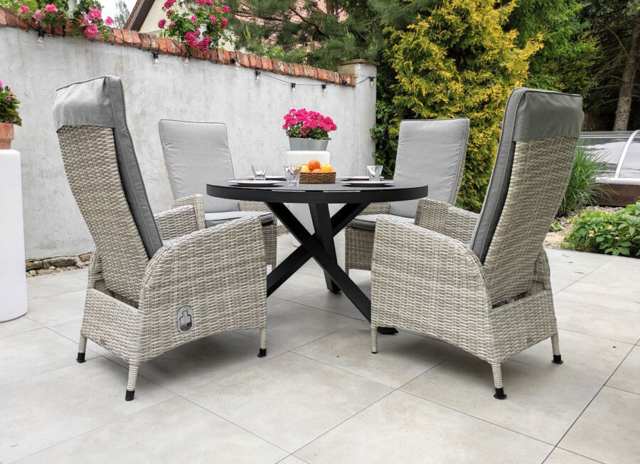 Zestaw ogrodowy CAMINA 120 NEAPOL – okrągły stół 120 cm i 4 regulowane fotele
