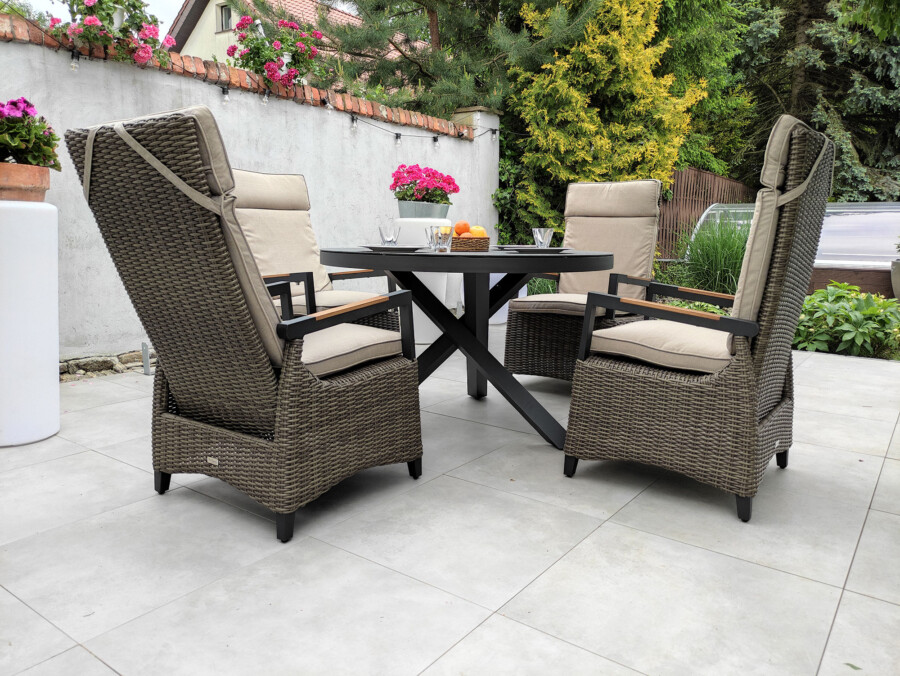 CAMINA 120 TRIVENTO Okrągły Stół Ogrodowy i 4 regulowane fotele