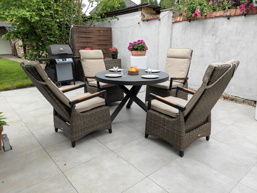 CAMINA 120 TRIVENTO Okrągły Stół Ogrodowy i 4 regulowane fotele