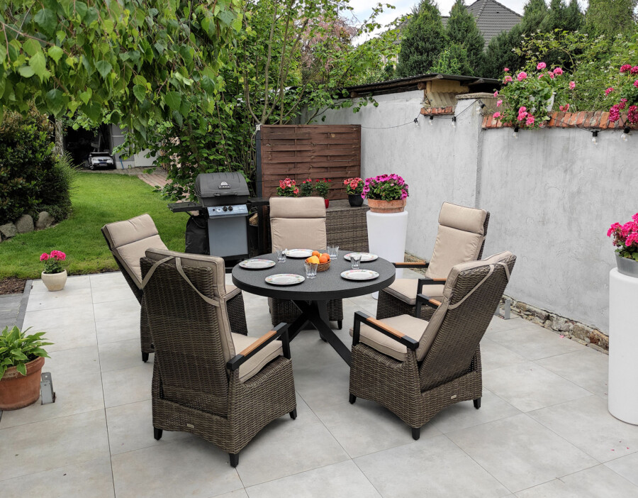 CAMINA 120 TRIVENTO Okrągły Stół Ogrodowy i 4 regulowane fotele