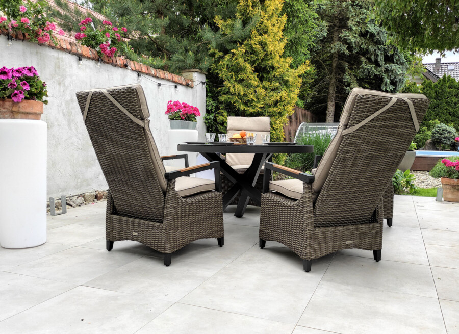 CAMINA 120 TRIVENTO Okrągły Stół Ogrodowy i 4 regulowane fotele